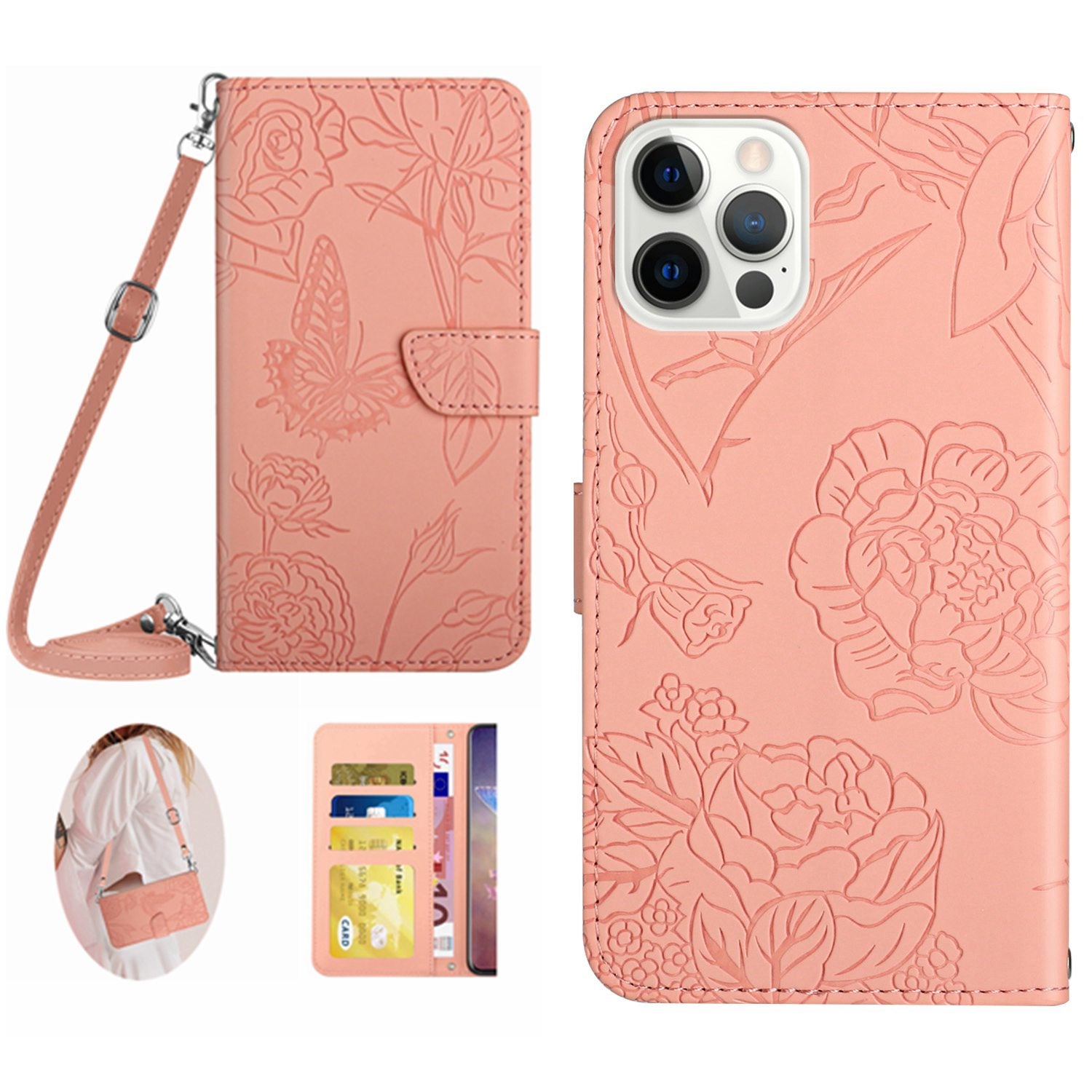 HT03 Phone Cover for iPhone 15 Pro PU Leather Stand Wallet Bump Proof Imprinted Case with Shoulder Strap HT03 Phone Cover for iPhone 15 Pro PU Leather Stand Wallet Bump Proof Imprinted Case with Shoulder Strap